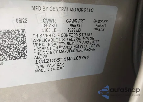 2022 Chevrolet Malibu Fwd Lt z USA, uszkodzony, nr VIN 1G1ZD5ST1NF165794